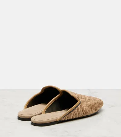 Brunello Cucinelli Monili Raffia Mules In Brown