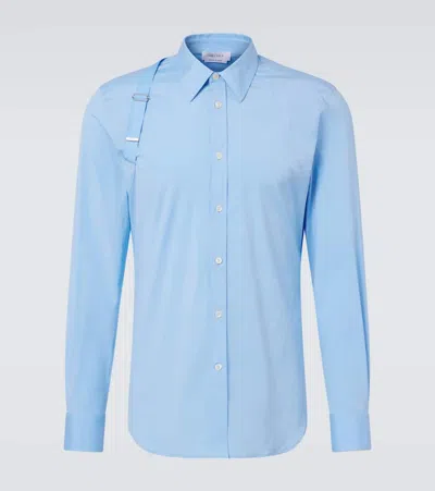Alexander Mcqueen Slim-fit Harness-detailed Stretch-cotton Shirt In Blue