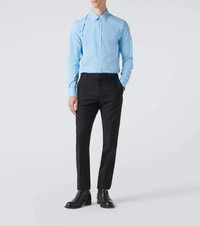 Alexander Mcqueen Slim-fit Harness-detailed Stretch-cotton Shirt In Blue