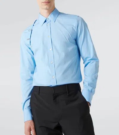 Alexander Mcqueen Slim-fit Harness-detailed Stretch-cotton Shirt In Blue