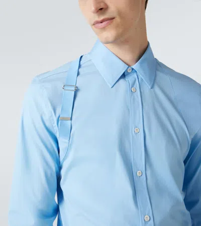 Alexander Mcqueen Slim-fit Harness-detailed Stretch-cotton Shirt In Blue