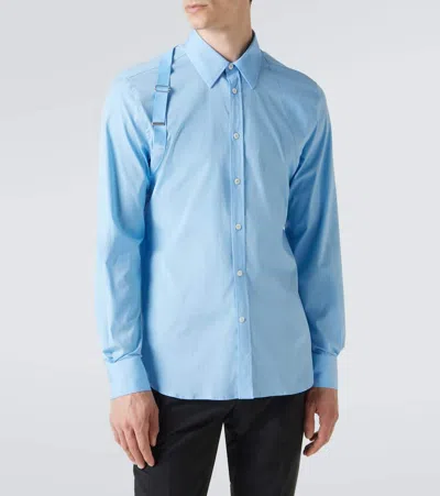 Alexander Mcqueen Slim-fit Harness-detailed Stretch-cotton Shirt In Blue