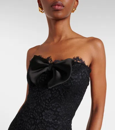 Alessandra Rich Bow-detailed Strapless Asymmetric Silk-lace Dress In Black