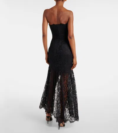 Alessandra Rich Bow-detailed Strapless Asymmetric Silk-lace Dress In Black