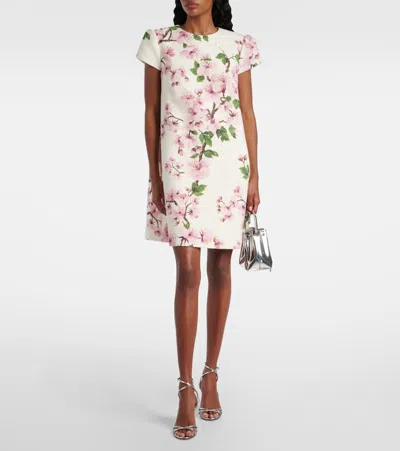 Oscar De La Renta Cherry Blossom Embroidered Cap Sleeve Dress In Pink