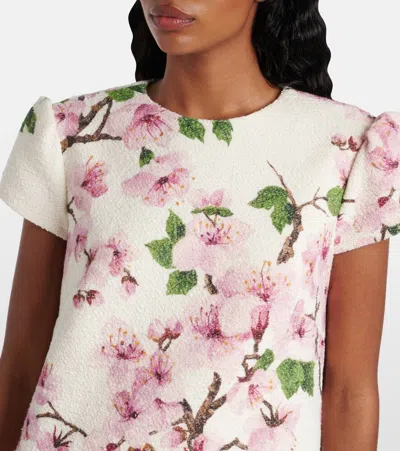 Oscar De La Renta Cherry Blossom Embroidered Cap Sleeve Dress In Pink