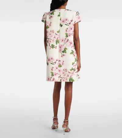 Oscar De La Renta Cherry Blossom Embroidered Cap Sleeve Dress In Pink