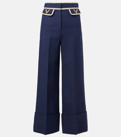 Valentino Vgold Crepe Couture Wide-leg Pants In Blue