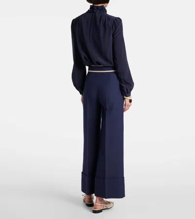 Valentino Vgold Crepe Couture Wide-leg Pants In Blue