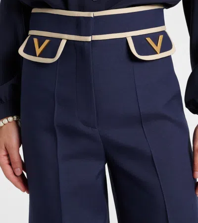 Valentino Vgold Crepe Couture Wide-leg Pants In Blue