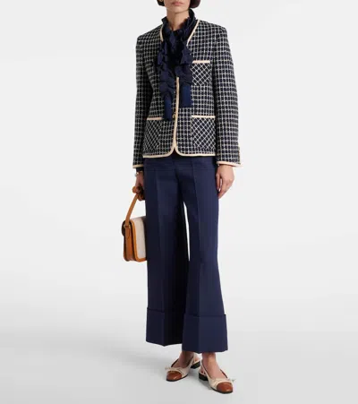 Valentino Vgold Crepe Couture Wide-leg Pants In Blue