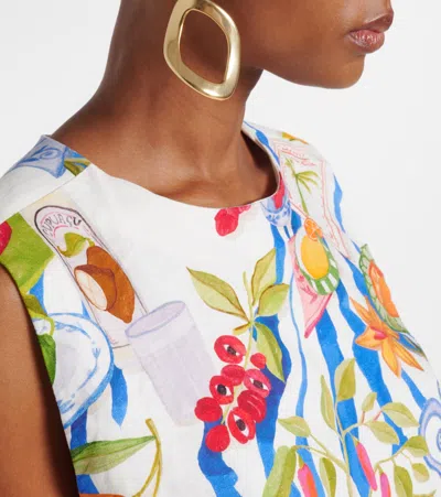 Farm Rio Womens Fresh Table Off-white Fresh Table Crop Linen-blend Top In Multi