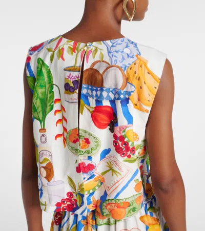 Farm Rio Womens Fresh Table Off-white Fresh Table Crop Linen-blend Top In Multi