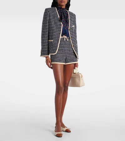 Valentino Tweed Shorts Checked Pattern Contrast Trim In Black