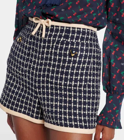 Valentino Tweed Shorts Checked Pattern Contrast Trim In Black