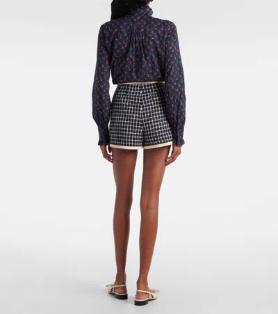 Valentino Tweed Shorts Checked Pattern Contrast Trim In Black