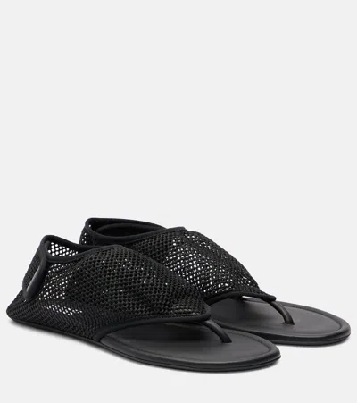 Alaïa Black Fishnet Fabric Thing Sandals In Black