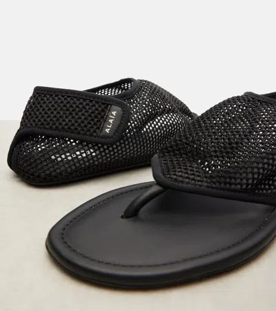 Alaïa Black Fishnet Fabric Thing Sandals In Black