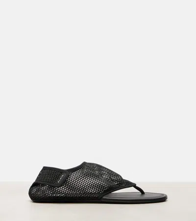 Alaïa Black Fishnet Fabric Thing Sandals In Black