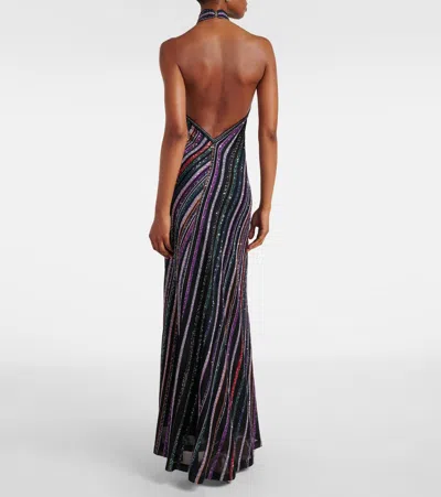 Missoni Long Dress With Halter Neck And Herringbone Stripe Knit In Black