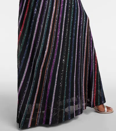 Missoni Long Dress With Halter Neck And Herringbone Stripe Knit In Black