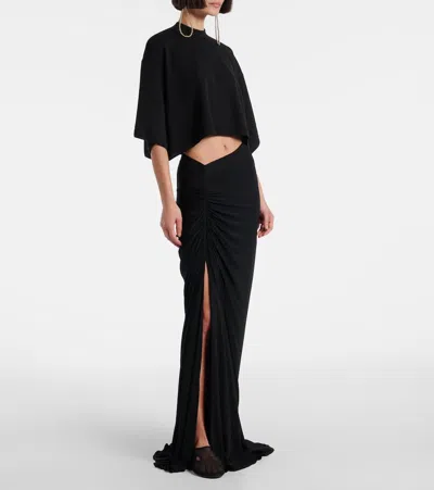 Alaïa Long Draped Black Skirt In Jersey In Black