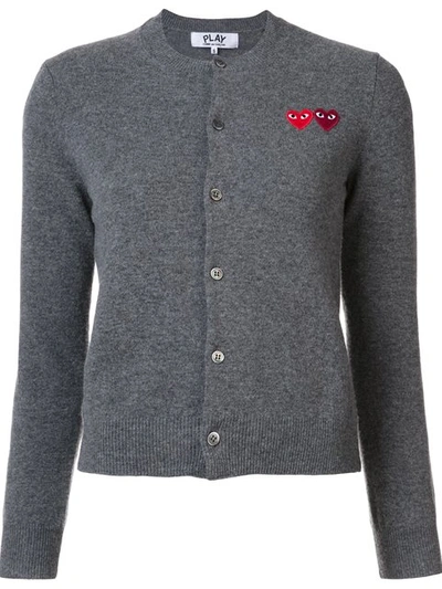 Comme Des Garçons Play Double Heart Logo Cardigan - Grey In Grey