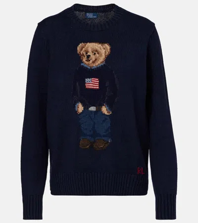 Polo Ralph Lauren Polo Bear Intarsia Cotton And Linen Sweater In Blue