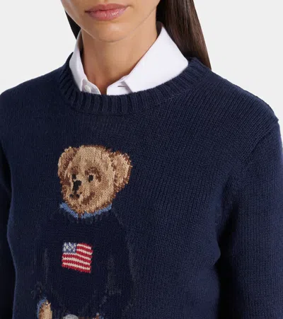 Polo Ralph Lauren Polo Bear Intarsia Cotton And Linen Sweater In Blue
