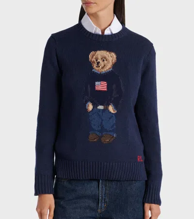 Polo Ralph Lauren Polo Bear Intarsia Cotton And Linen Sweater In Blue
