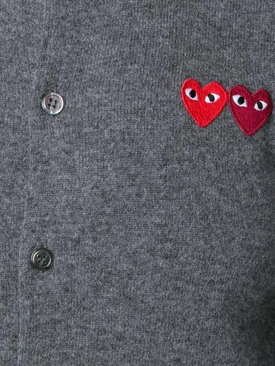 Shop Comme Des Garçons Play Double Heart Logo Cardigan - Grey
