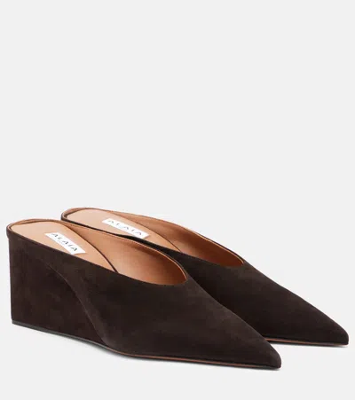 Alaïa 75 Suede Point-toe Wedge Mules In Brown