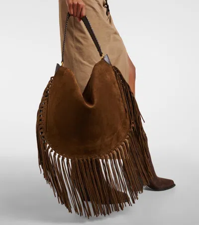Isabel Marant Oskan Hobo Soft Shoulder Bag In Brown Suede