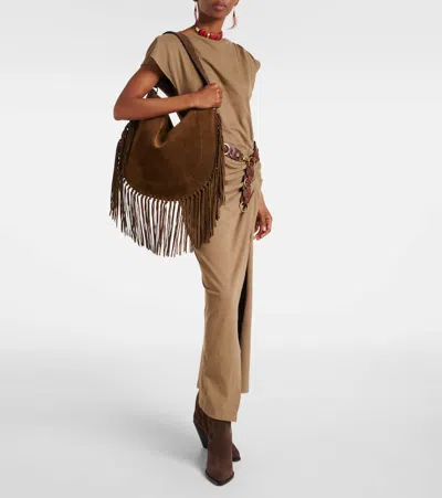 Isabel Marant Oskan Hobo Soft Shoulder Bag In Brown Suede