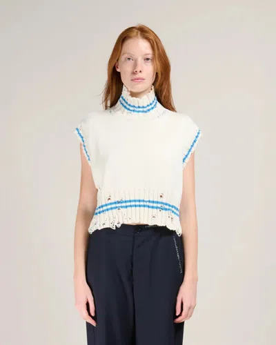 Marni Mending Logo Distressed Boxy Cotton Turtleneck Sweater
