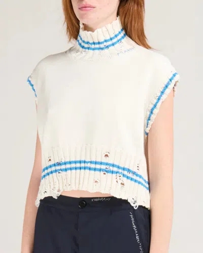 Marni Mending Logo Distressed Boxy Cotton Turtleneck Sweater