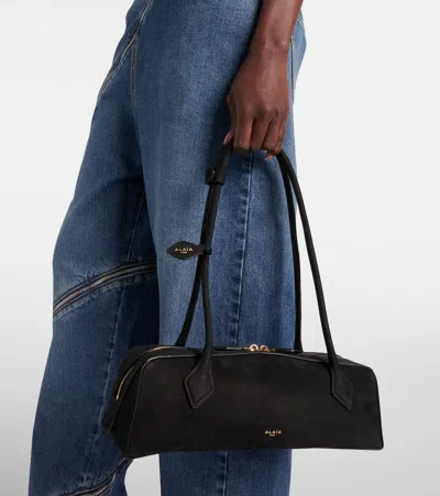 Alaïa Le Teckel Medium Nubuck Shoulder Bag In Black