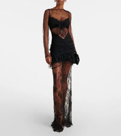 Alessandra Rich Sheer Cotton-blend Lace Gown In Blue