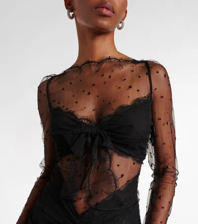 Alessandra Rich Sheer Cotton-blend Lace Gown In Blue