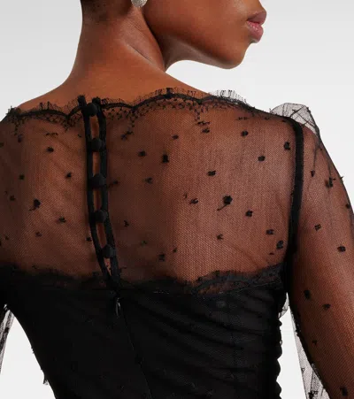 Alessandra Rich Sheer Cotton-blend Lace Gown In Blue