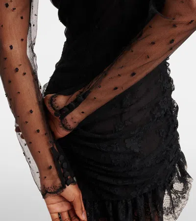 Alessandra Rich Sheer Cotton-blend Lace Gown In Blue