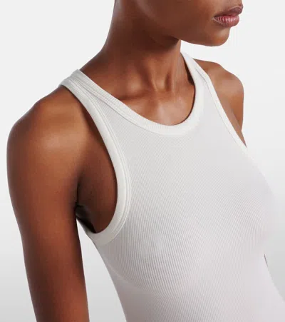 Alaïa Women White Ribbed Knit Tank Bodysuit In Animal Print