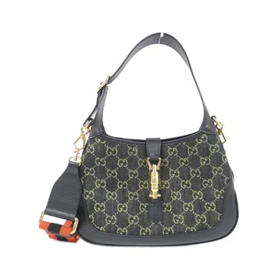 Pre-owned Gucci Black Ivory Denim Leather Shoulder Bag ()