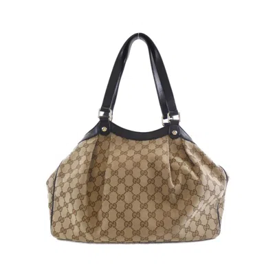 Pre-owned Gucci Gg Canvas Beige Black Gg Canvas Shoulder Bag ()
