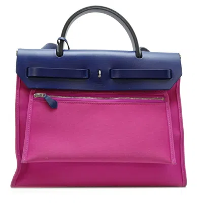Pre-owned Hermes Bleu Saphir Navy Pink Toile Officier Shoulder Bag ()