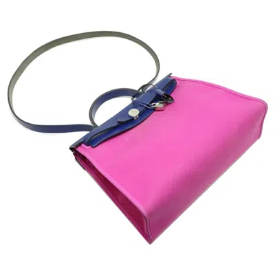 Pre-owned Hermes Bleu Saphir Navy Pink Toile Officier Shoulder Bag ()