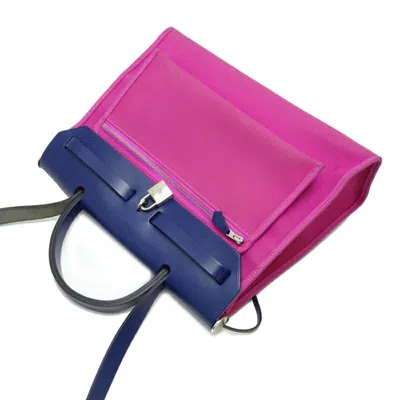 Pre-owned Hermes Bleu Saphir Navy Pink Toile Officier Shoulder Bag ()