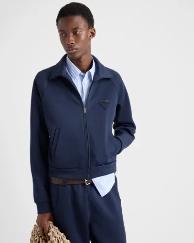 Prada Zippered Technical Fabric Jacket In Blue