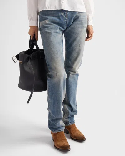 Prada Distressed Low-rise Straight Jeans In Blue