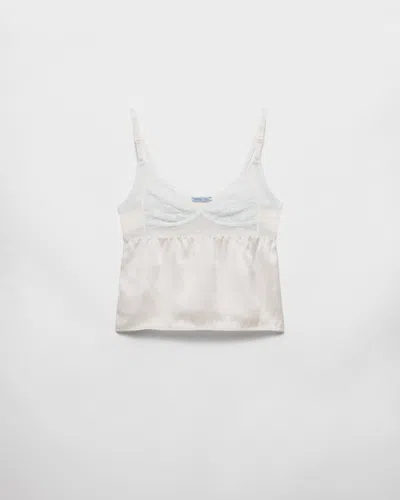 Prada Vintage-look Satin And Lace Top In White